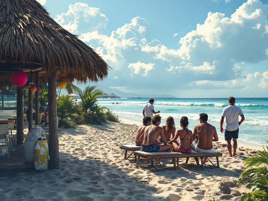 people at beach club enjoying